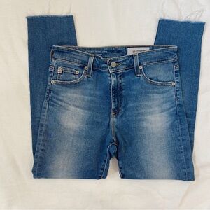 AG Adriano Goldschmied The Farrah Skinny Ankle Jeans Blue Frayed Hem